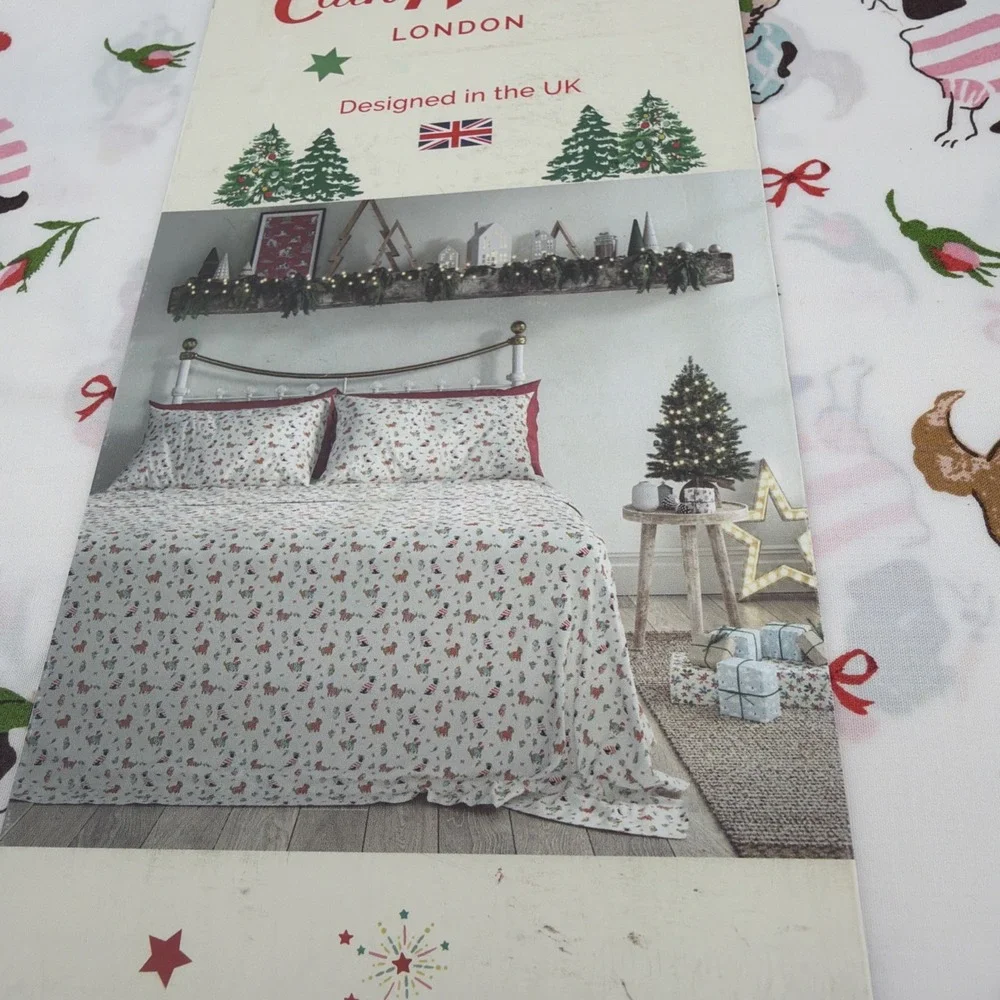 Cath Kidston London 6pc QUEEN Cotton Christmas ~ PUPPY LOVE PINK ~ Sheet Set New